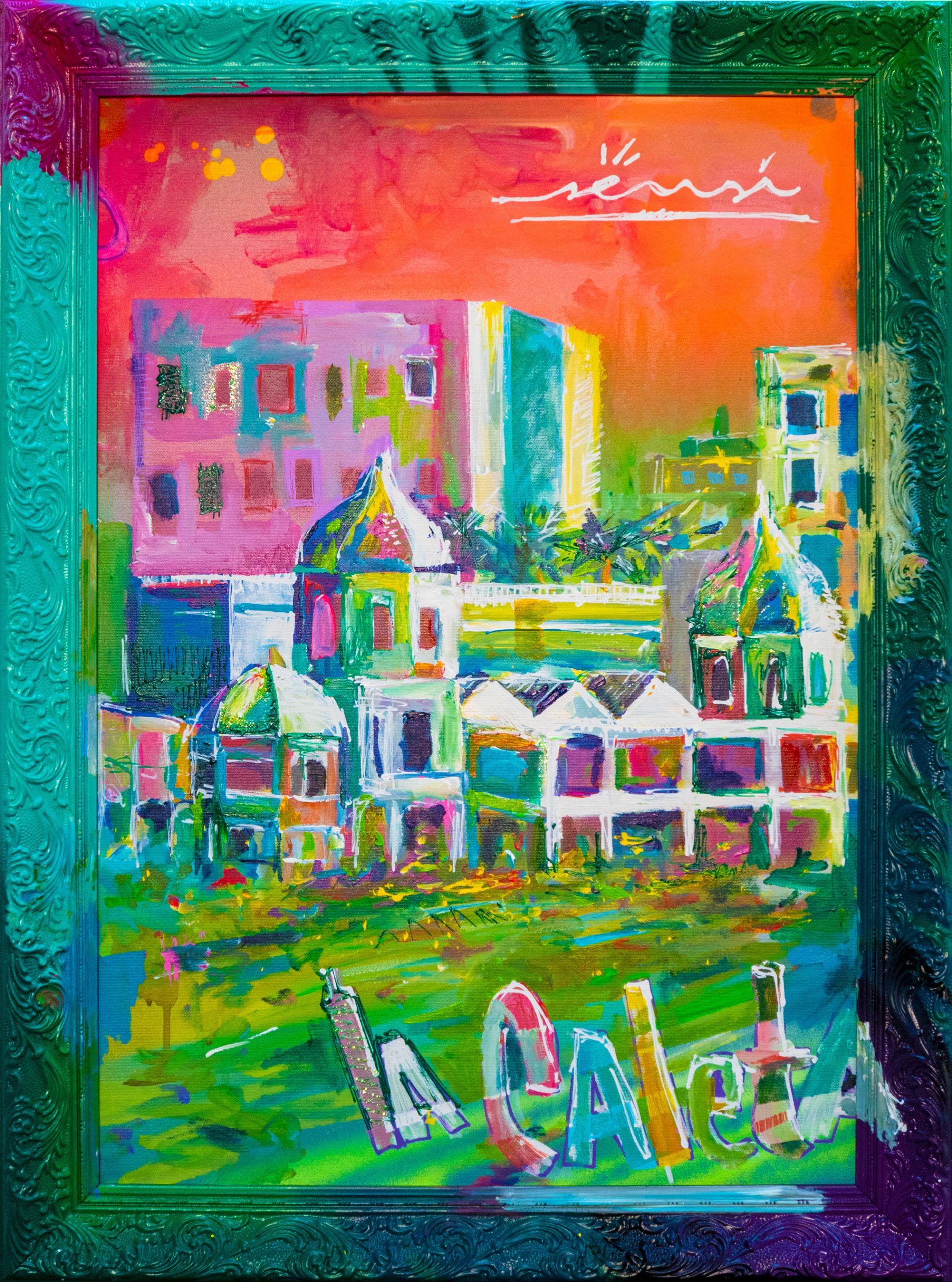 La Caleta de Cádiz en escena urbana contemporánea, pintura expresiva del proyecto SENSI en contexto festivo