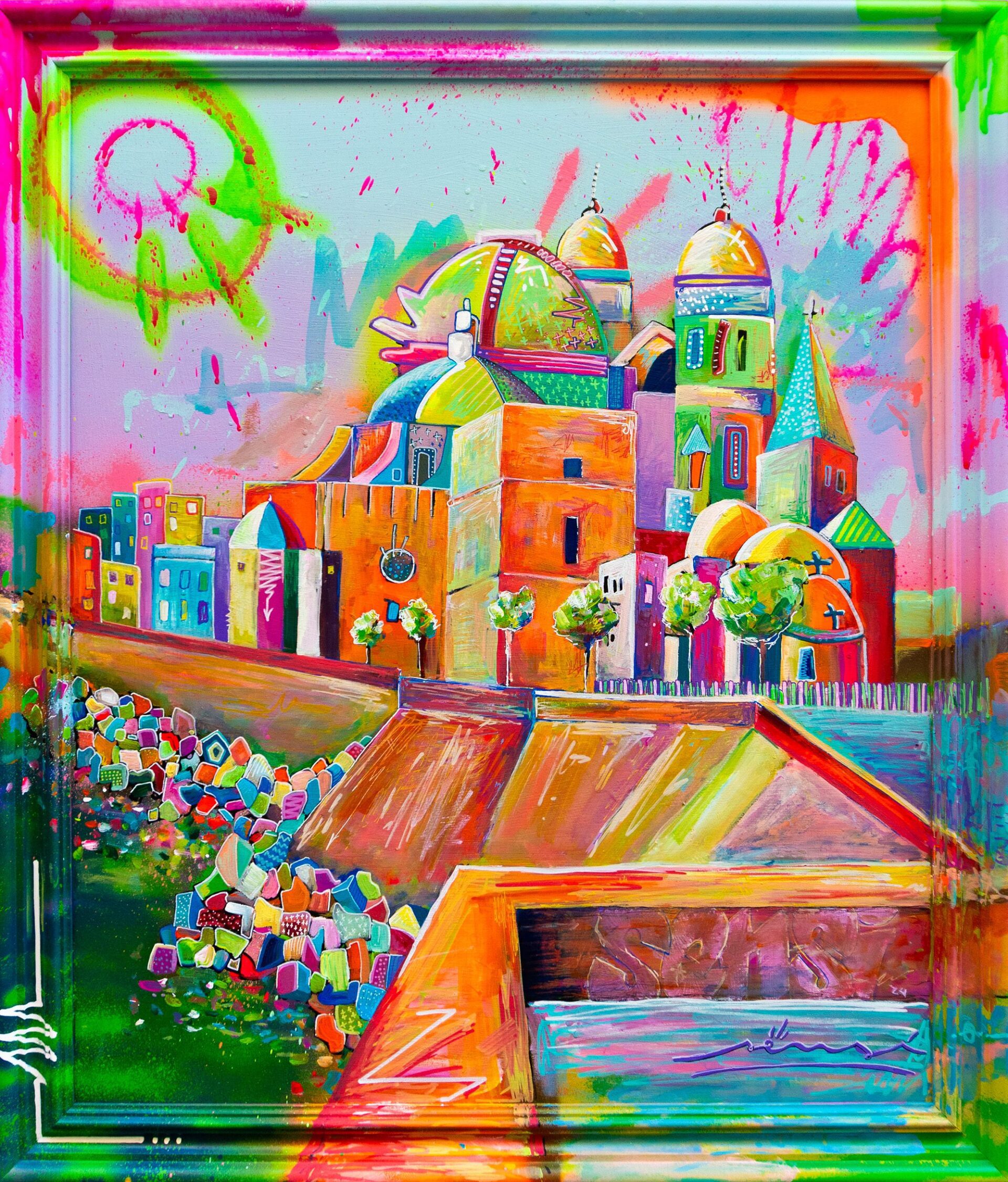 Vista del Campo del Sur de Cádiz en pintura contemporánea expresiva, arquitectura como signo en el proyecto SENSI