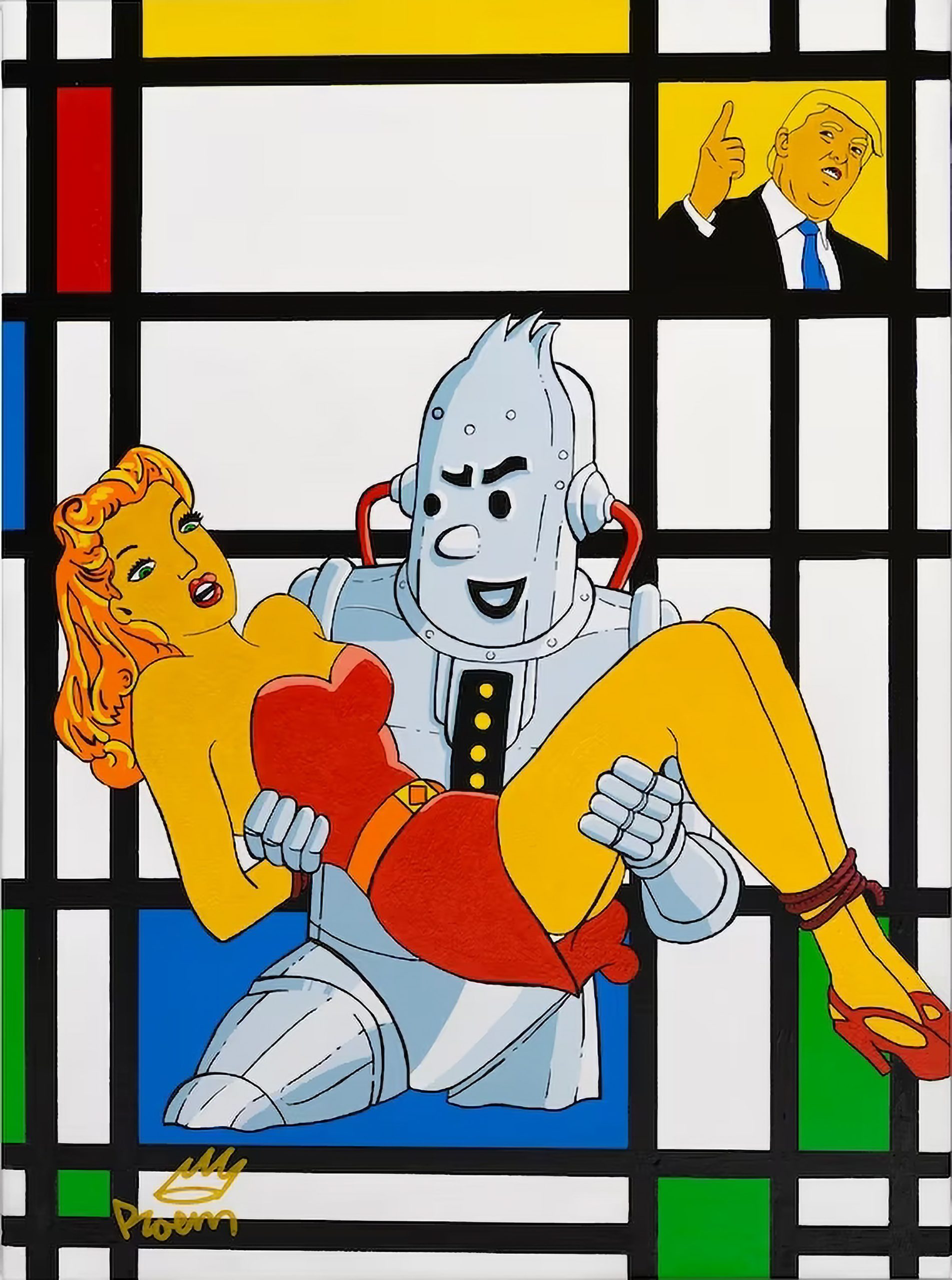 Pintura de apropiación con arte pop contemporáneo política, proyecto ROEM