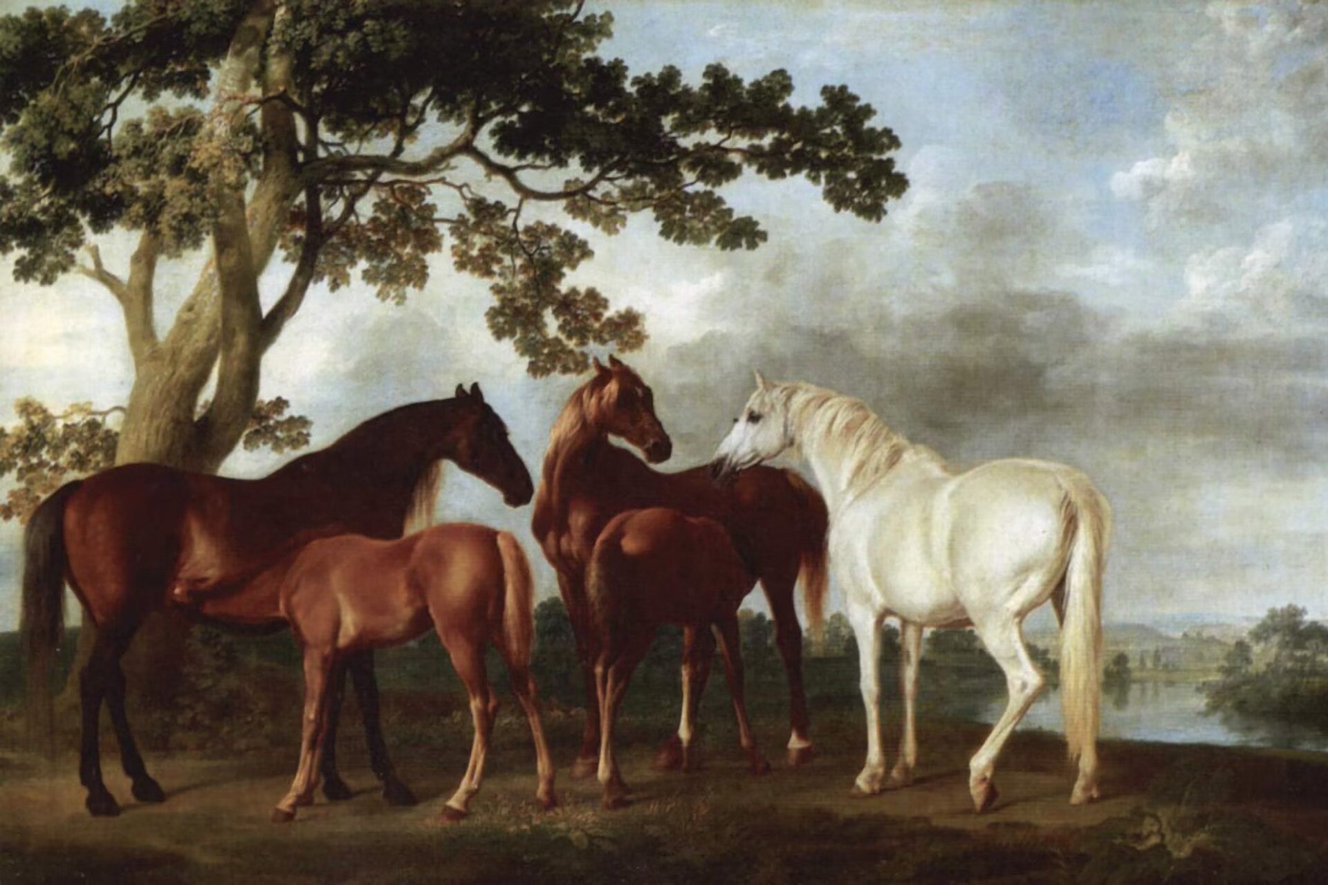 George Stubbs Mares and Foals in a River Landscape