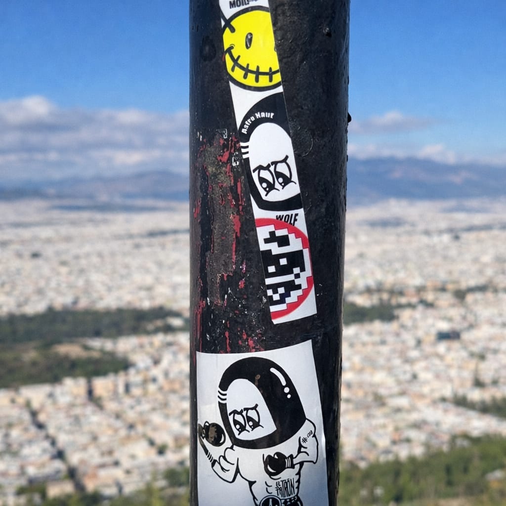 Astronaut stickers calle graffiti