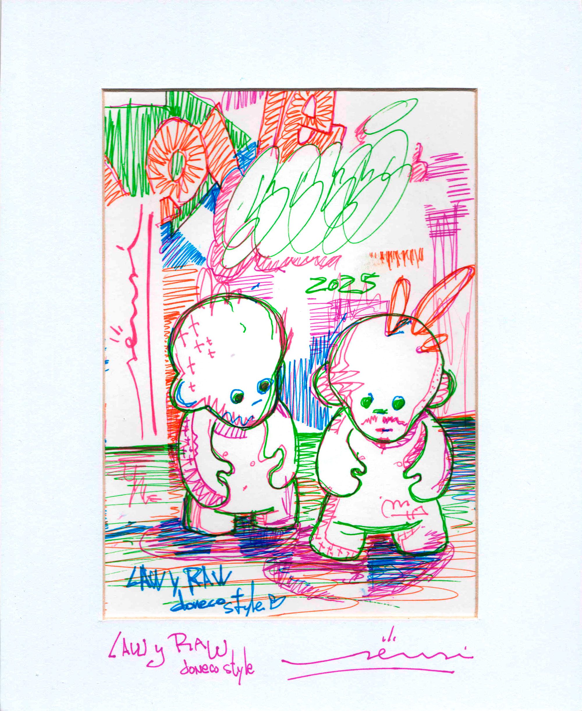 Ilustración de art toys Law y Raw de Jorge Carrasco, dibujo contemporáneo proyecto SENSI