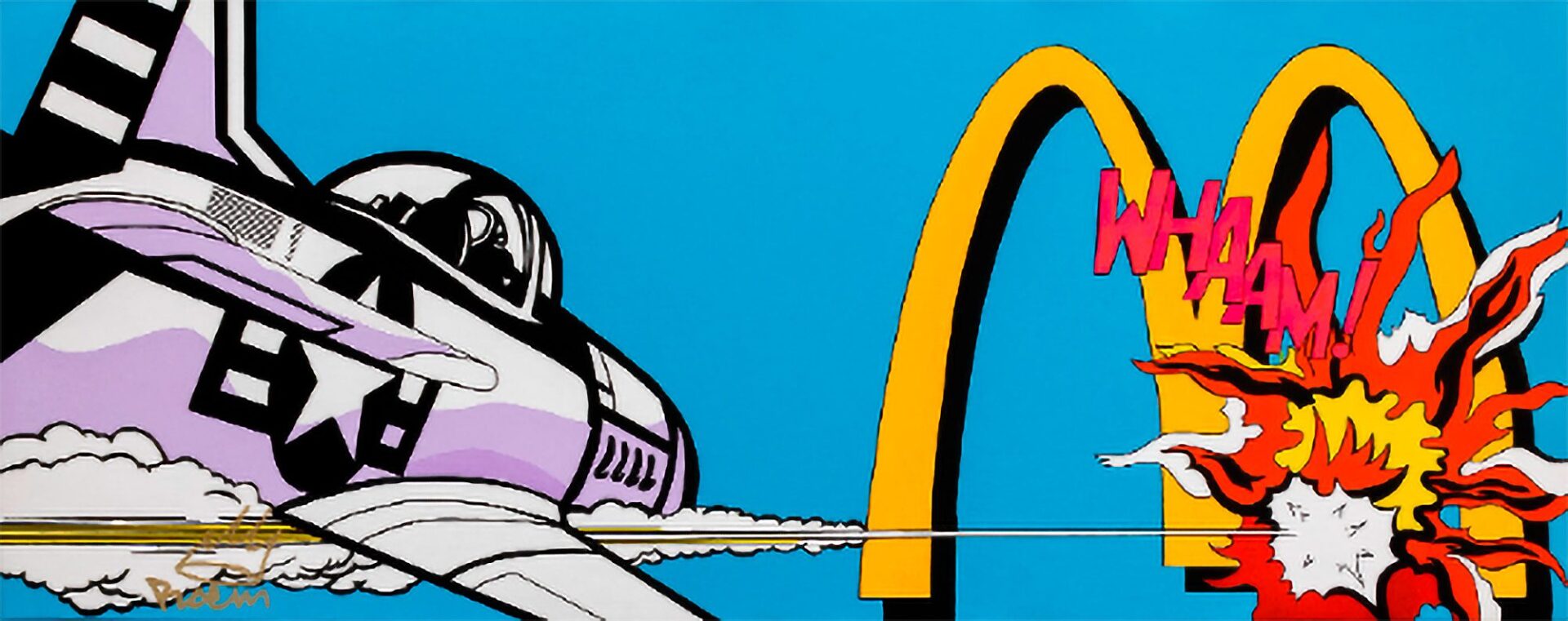 Pintura de apropiación pop basada en Whaam de Roy lichtenstein, ROEM