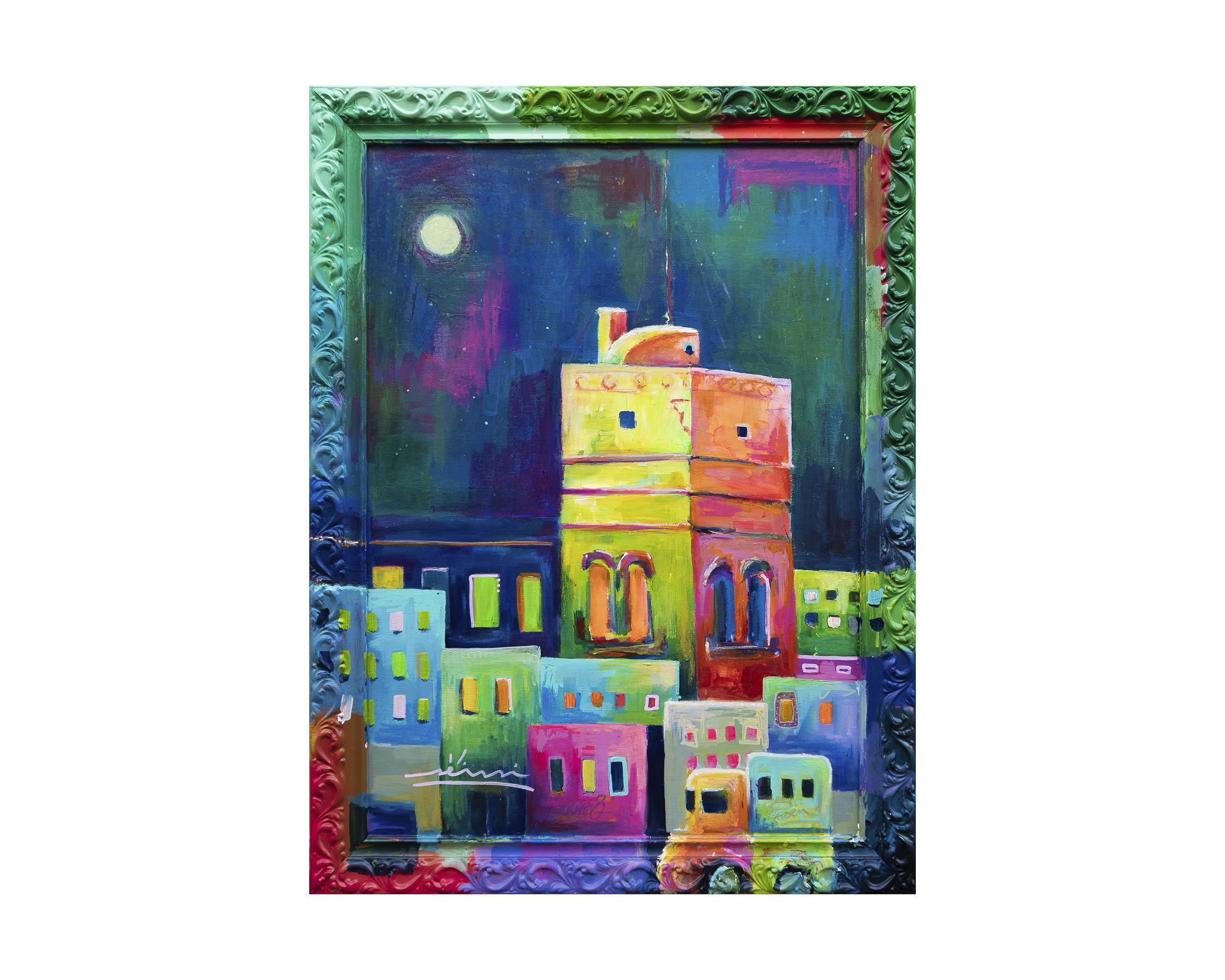 Torre tavira noche es un cuadro original pintando por sensi en Cádiz